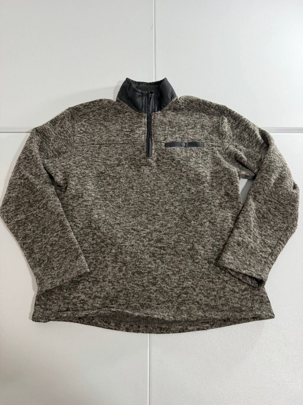 Eddie Bauer Men's Medium Quarter Zip Sweater Fleece Pullover Heather Brown